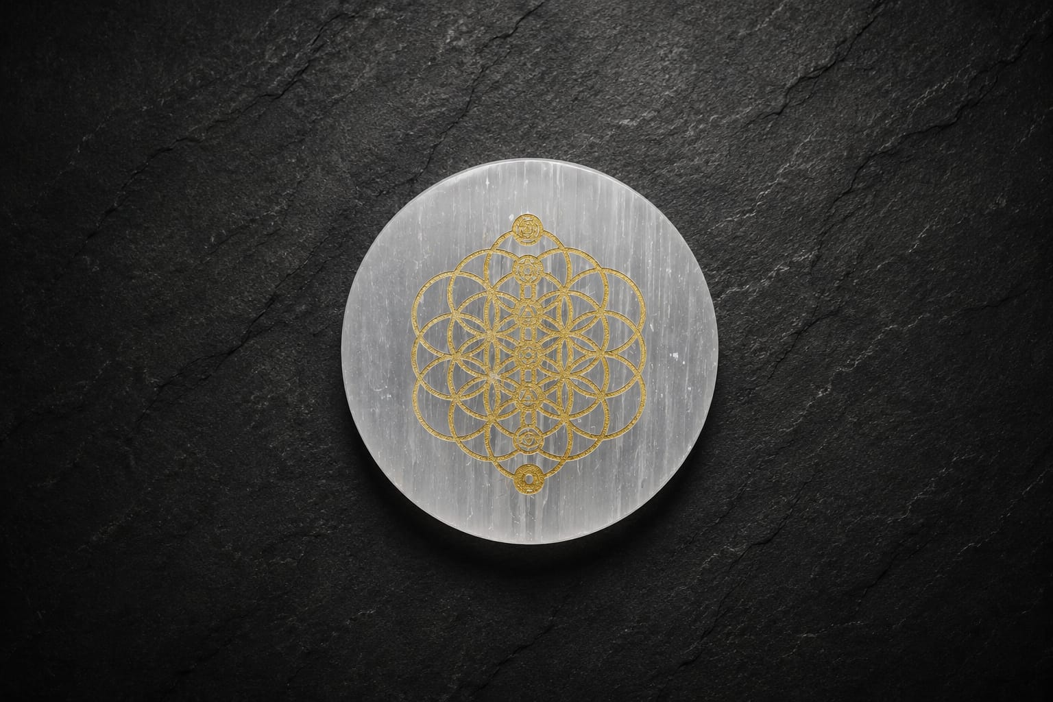 Selenite Plate – Round (Flower of Life)