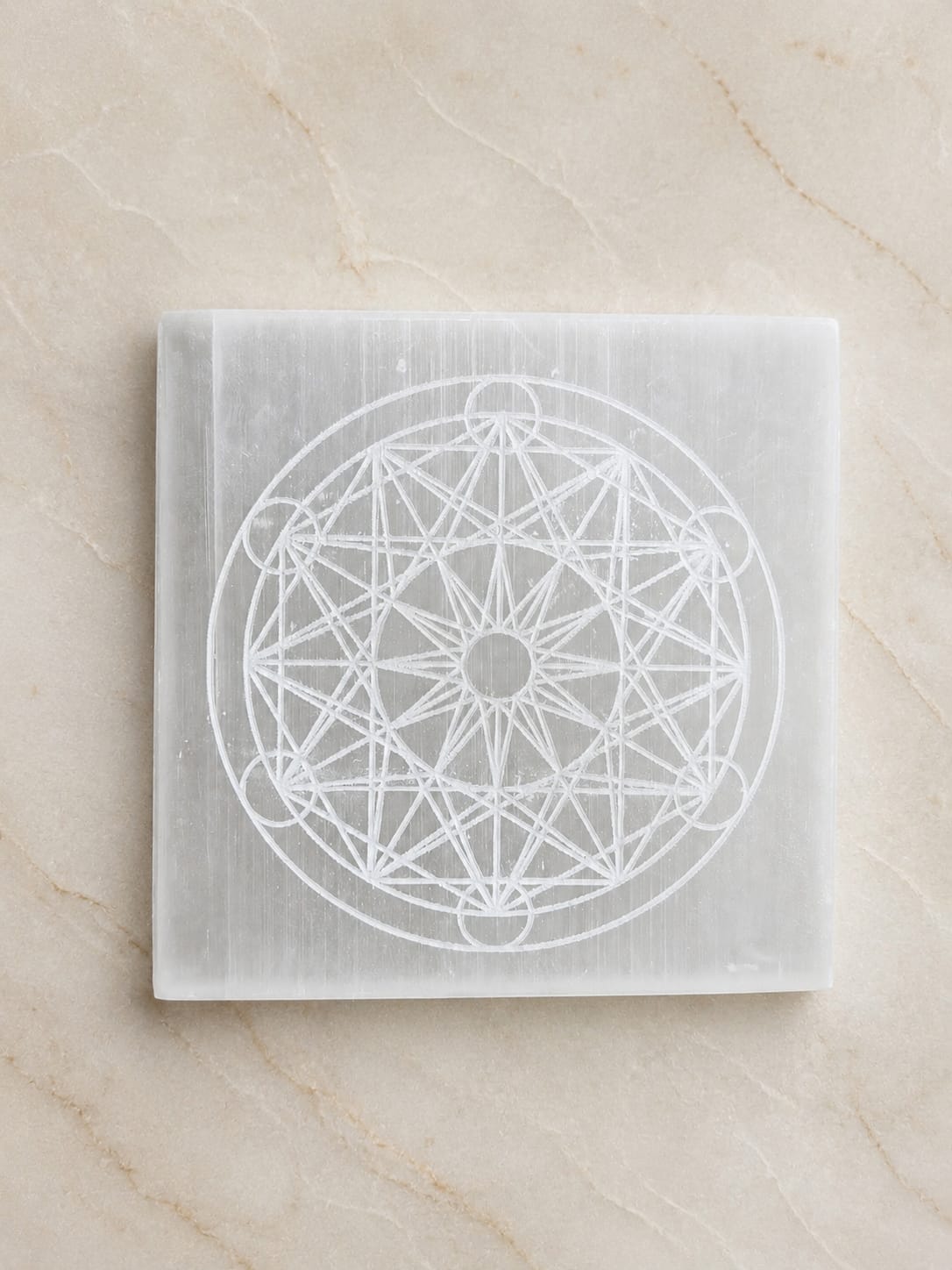 Selenite Plate – Square (Metatron's Cube)
